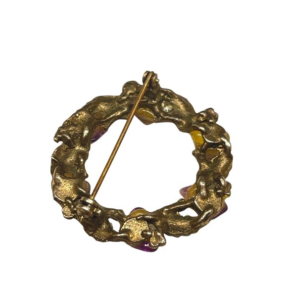 Vintage Gold-Tone Brooch With Purple Stones & Leaf Design - Picture 3 of 8